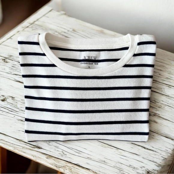 J. Crew Long-Sleeve Striped Everyday Tee Ivory & Antique Navy Size Large - Picture 3 of 8